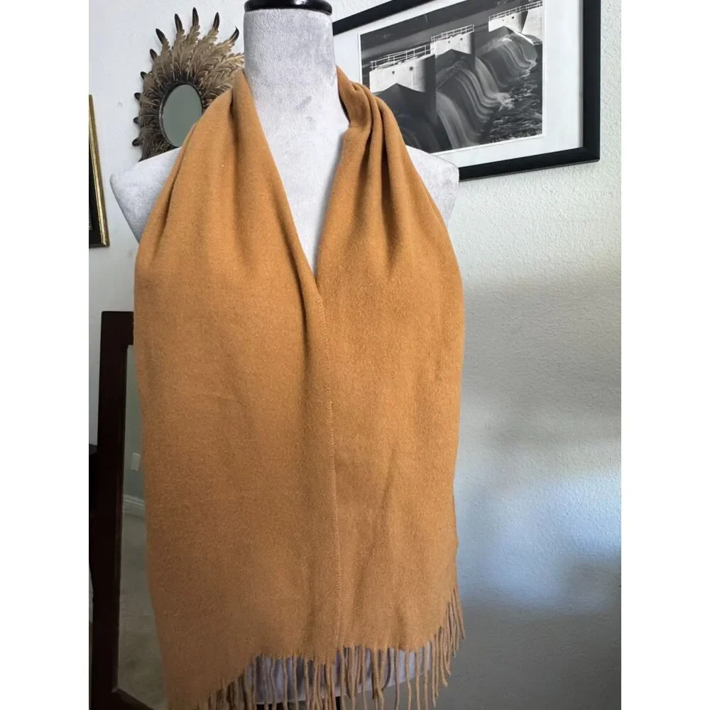Fraas Cashmink Scarf Camel Tan Fringe Soft Made in Germany Unisex Winter Wrap